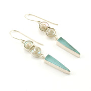 Sterling Silver Malabar Shell Aqua Sea Glass Earrings