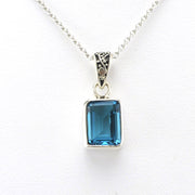 Alt View Sterling Silver Blue Topaz 7x9mm Rectangle Bali Necklace