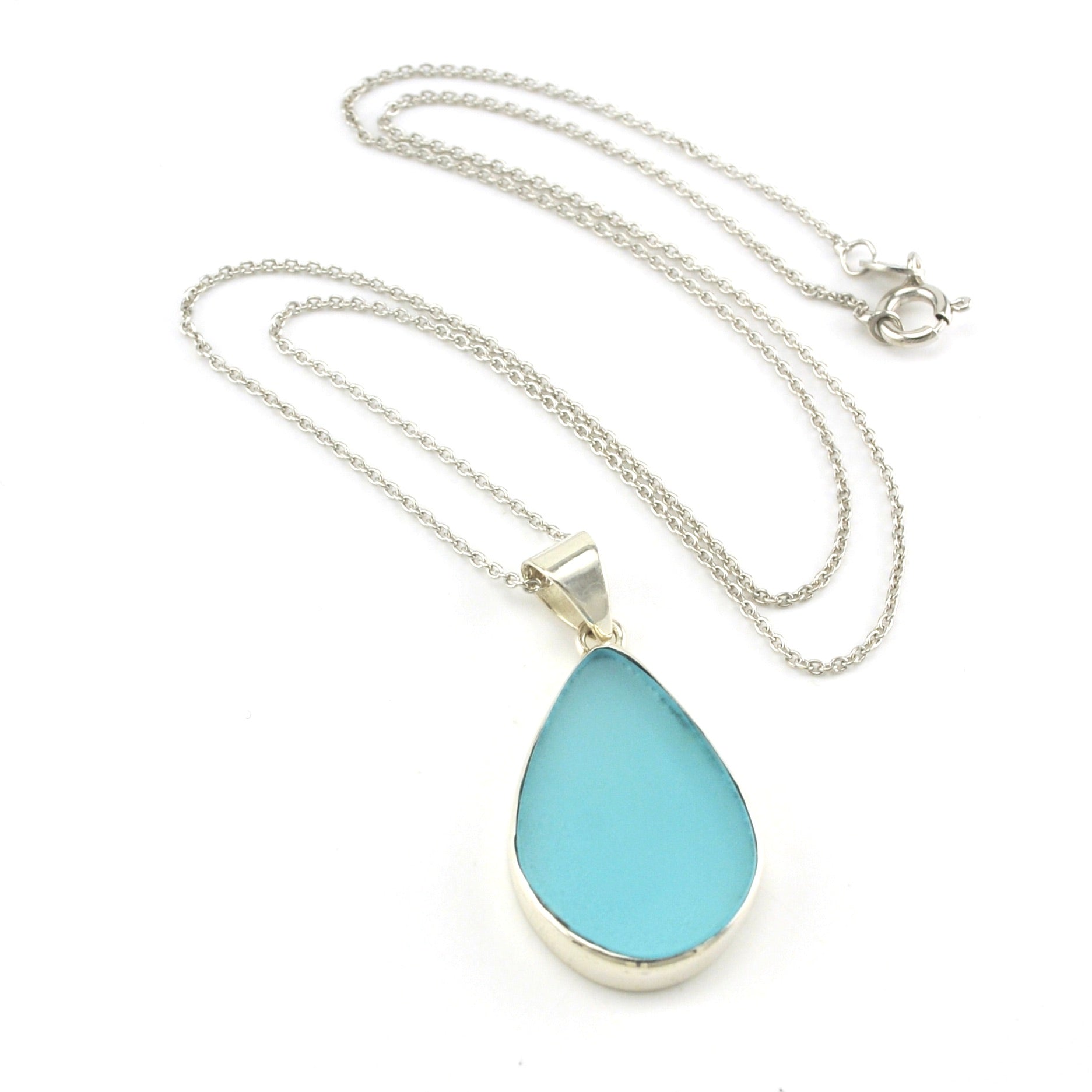 Sterling Silver Aqua Sea Glass Necklace