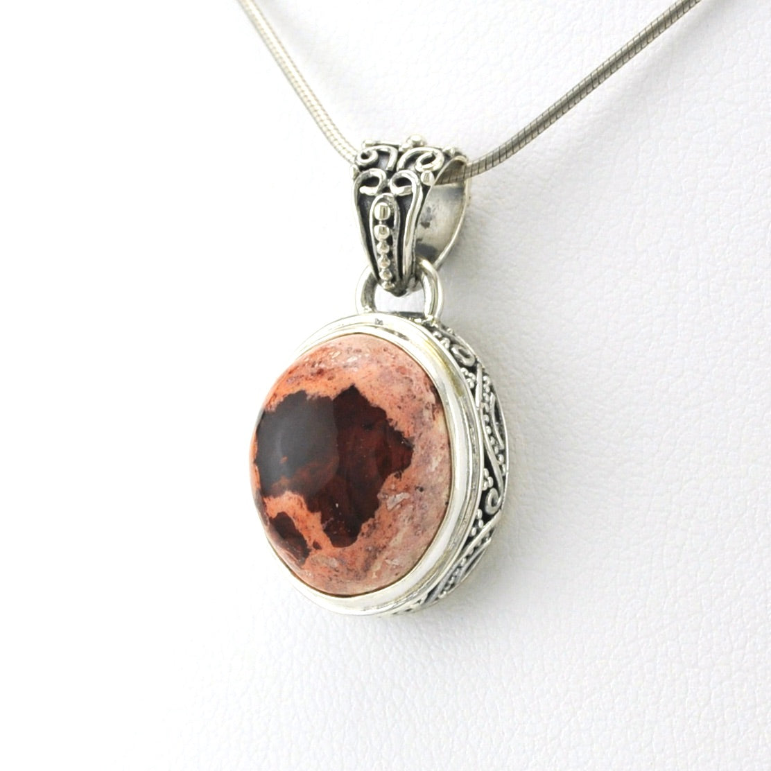 Sterling Silver Mexican Fire Opal 12x14mm Oval Bali Pendant