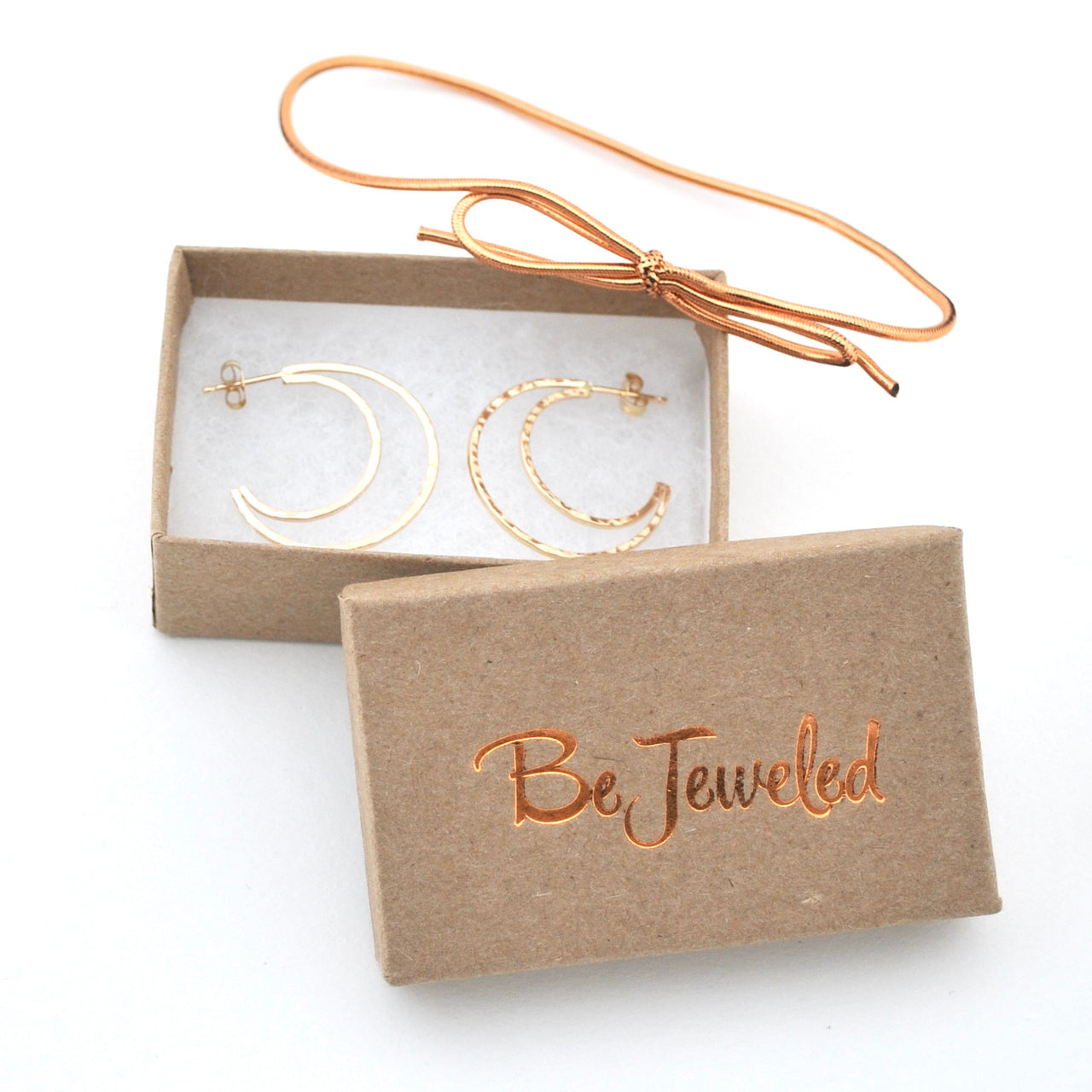 Gold Fill Hammered Crescent Post Hoop Earrings