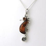 Side View Sterling Silver Amber Seahorse Necklace