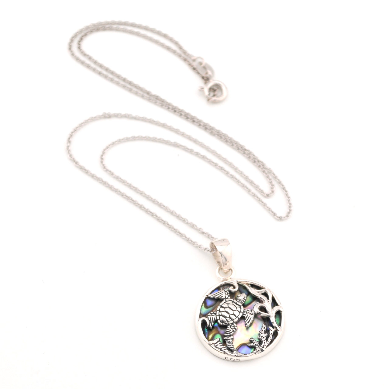 Sterling Silver Abalone Sea Turtle Scene Small Pendant