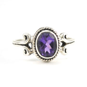 Front View Silver Amethyst 6x8mm Oval Scroll Ring