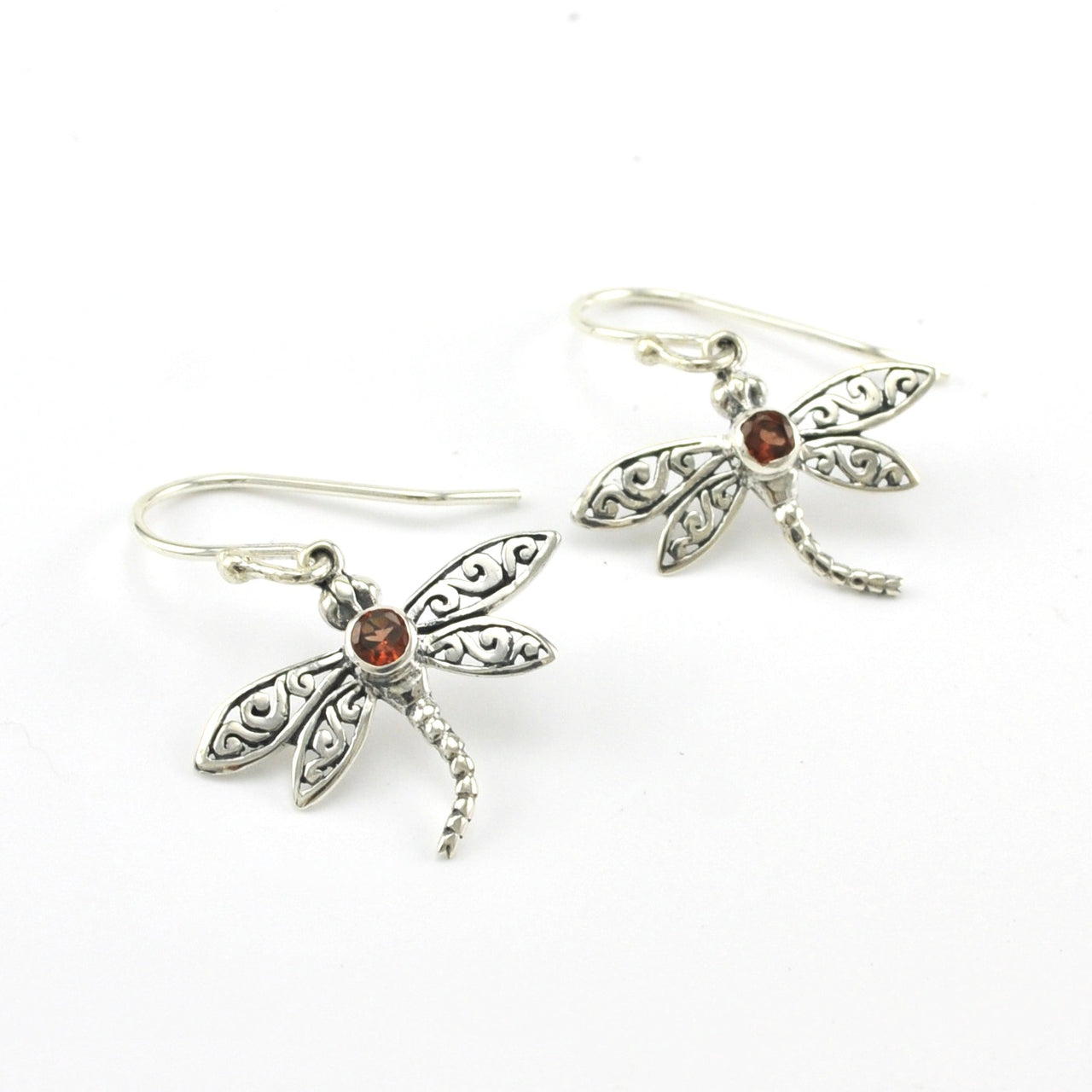 Sterling Silver Garnet Dragonfly Earrings