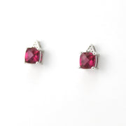 Silver Created Ruby 1.5ct Square with Cubic Zirconia Earrings