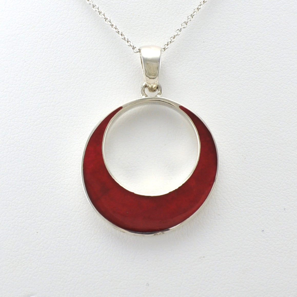 Alt View Sterling Silver Red Coral Circle Necklace