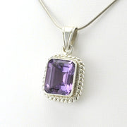 Sterling Silver Amethyst 10x12mm Rectangle Pendant