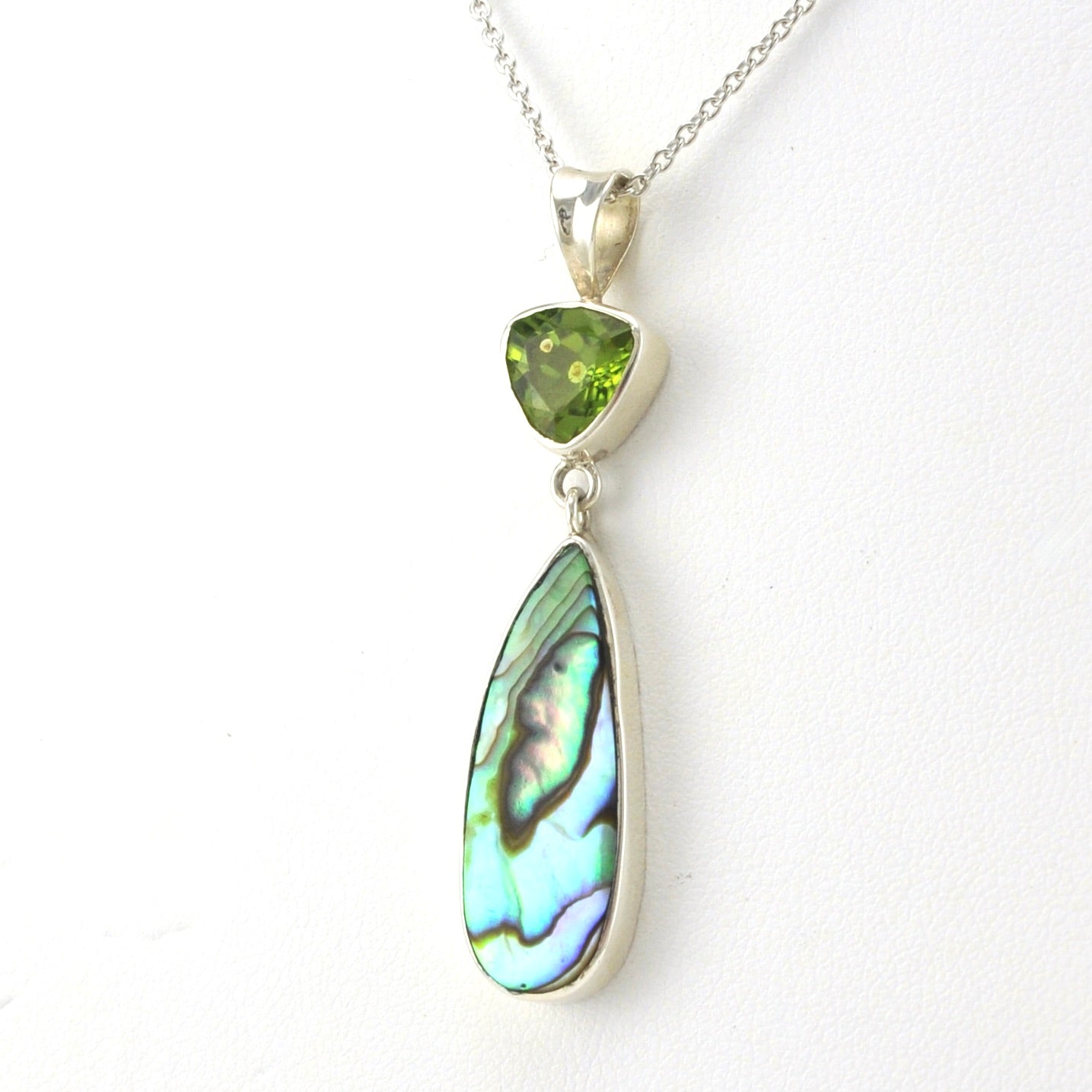Side View Sterling Silver Peridot Abalone Necklace