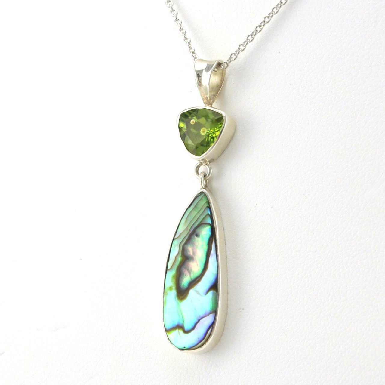 Side View Sterling Silver Peridot Abalone Necklace