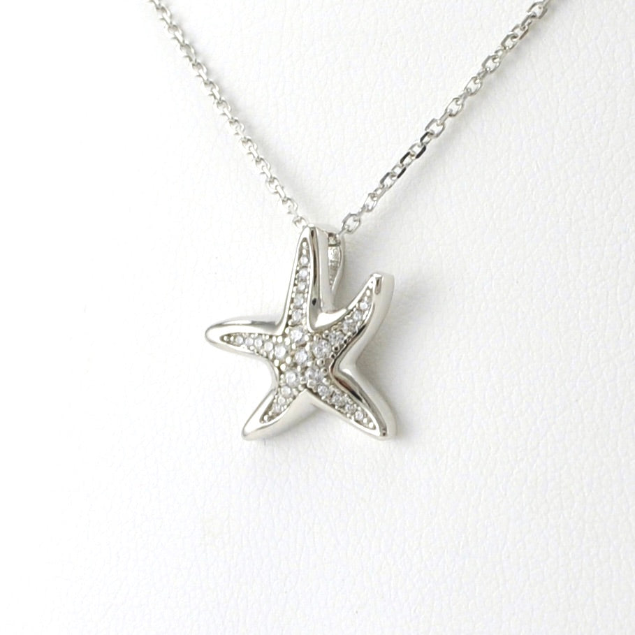 Side View Sterling Silver Cubic Zirconia Starfish Necklace