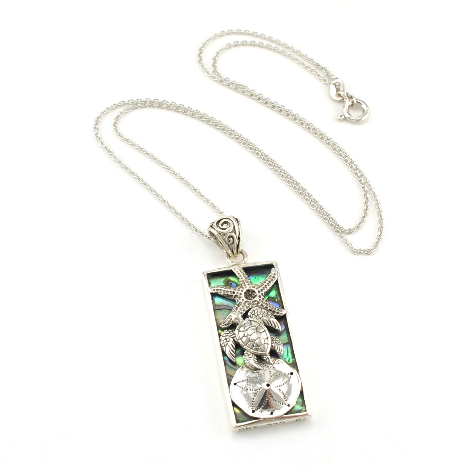 Sterling Silver Abalone Shells and Sea Turtle Necklace