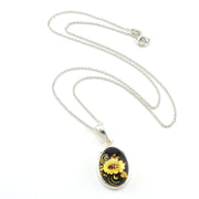 Sterling Silver Amber Intaglio Sunflower Oval Necklace