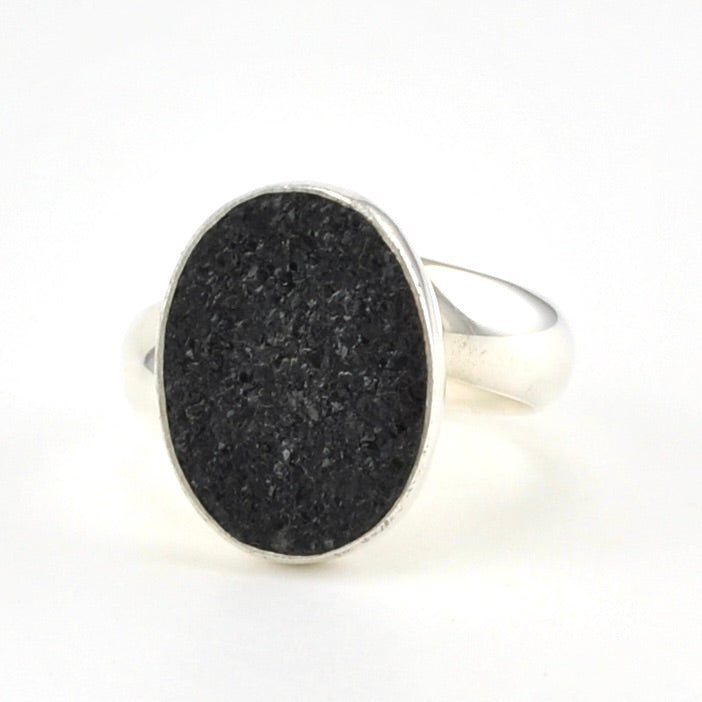 Sterling Silver Black Druzy Agate Oval Ring