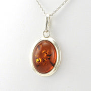 Side View Sterling Silver Amber Oval Necklace