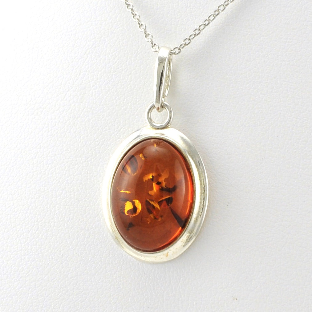 Side View Sterling Silver Amber Oval Necklace