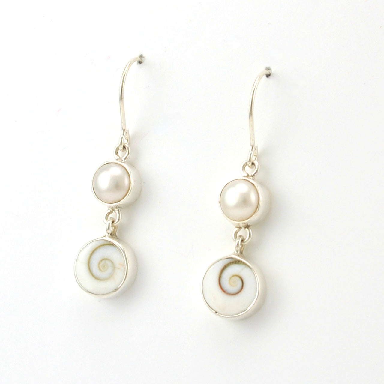 Side View Sterling Silver Pearl Shiva Shell Earrings