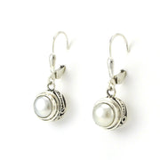 Sterling Silver Pearl 6mm Bali Dangle Earrings