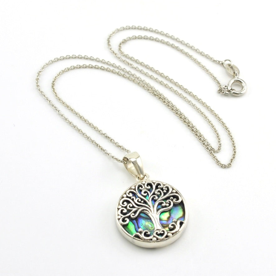 Silver Abalone Tree of Life Necklace