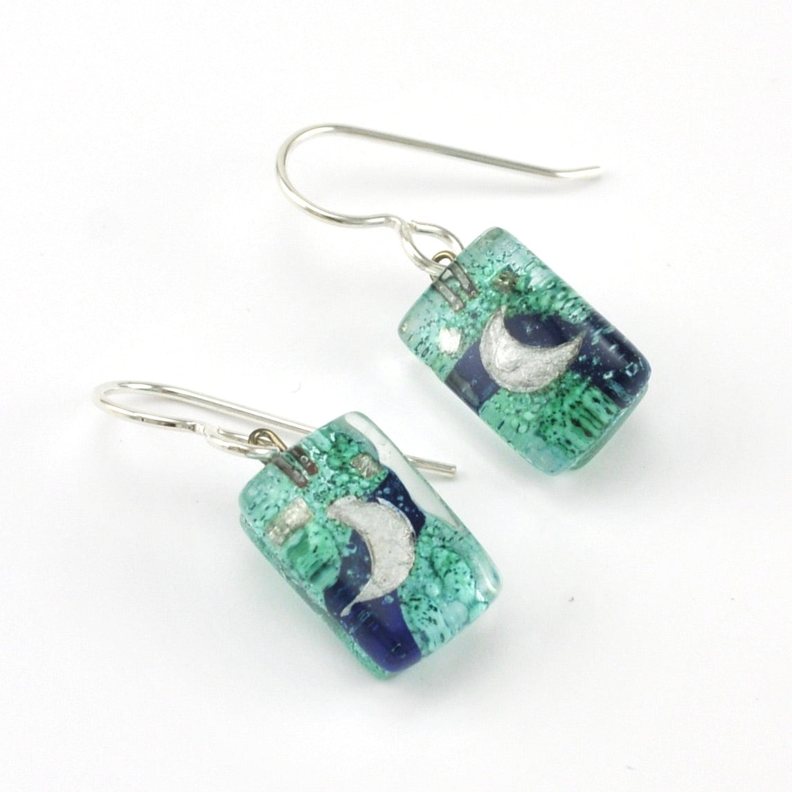 Glass Aqua Moon Earrings