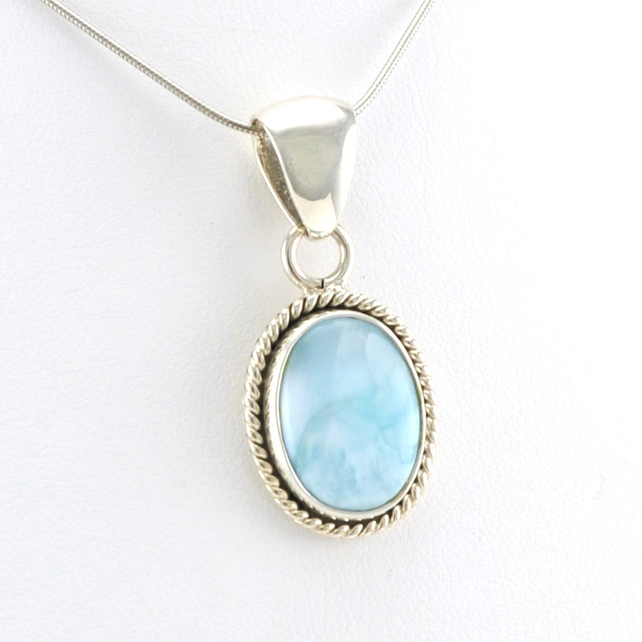 Alt View Sterling Silver Larimar Oval Rope Pendant