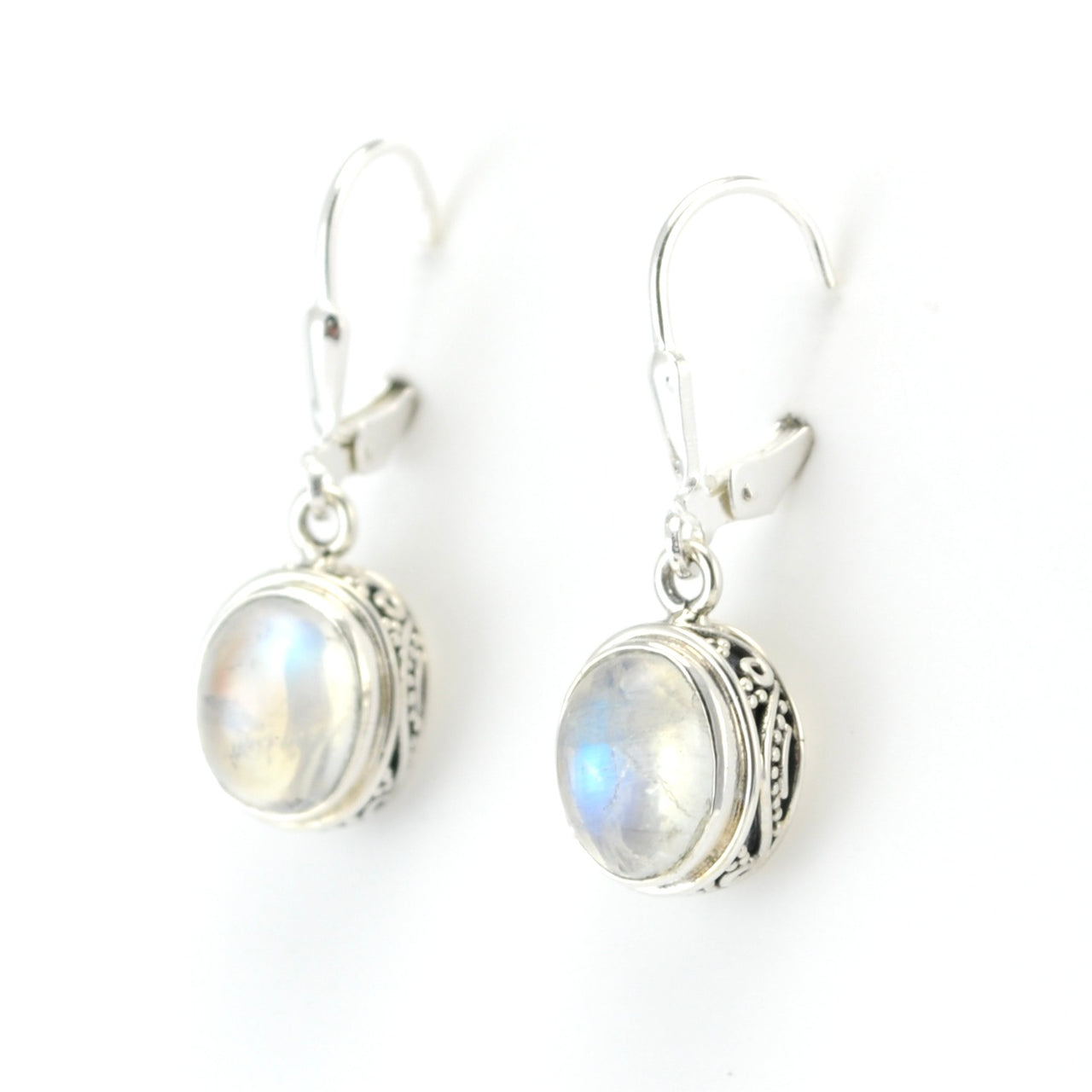 Sterling Silver Moonstone 7x9mm Oval Bali Dangle Earrings