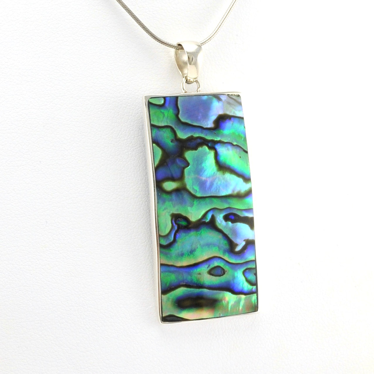 Side View Sterling Silver Abalone Rectangle Pendant