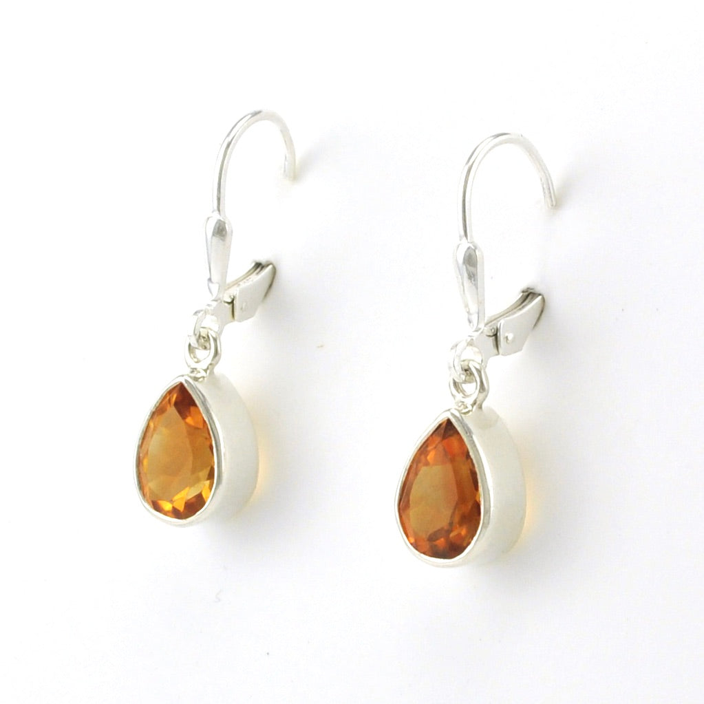 Sterling Silver Citrine 6x9mm Tear Dangle Earrings