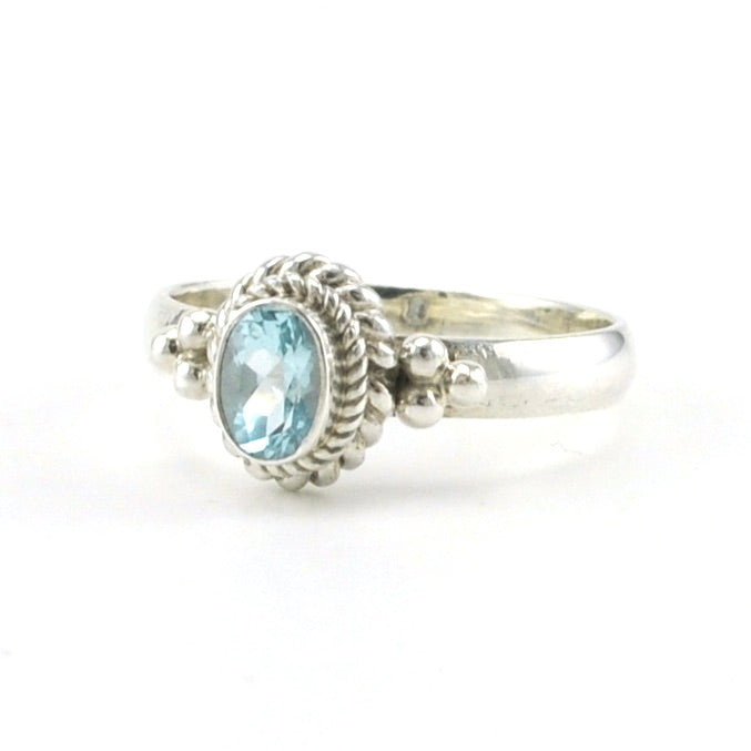 Side View Sterling Silver Blue Topaz 4x6mm Oval Ring