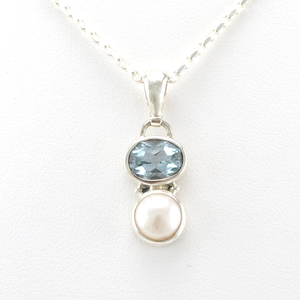 Alt View Sterling Silver Blue Topaz Pearl Necklace