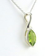 Side View Sterling Silver Peridot 5x12mm Marquise Necklace
