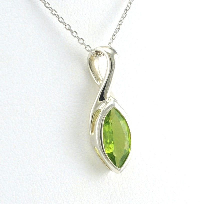 Side View Sterling Silver Peridot 5x12mm Marquise Necklace