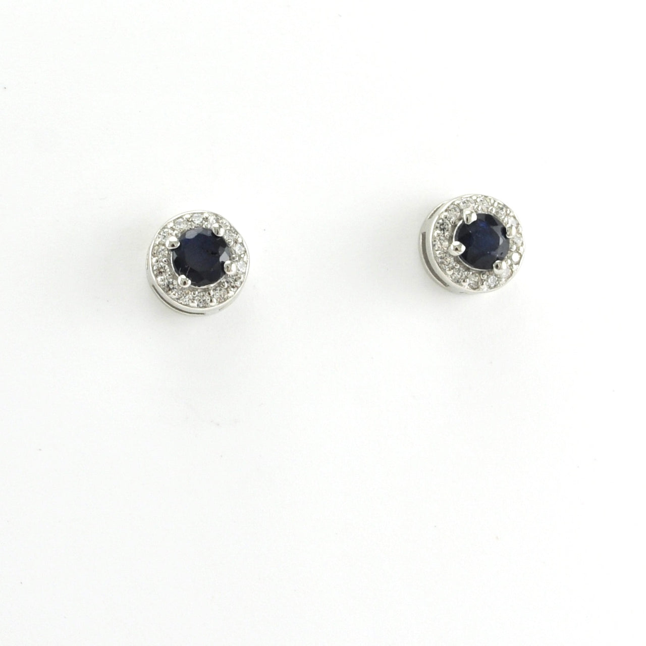 Alt View Sterling Silver Sapphire CZ Round Post Earring