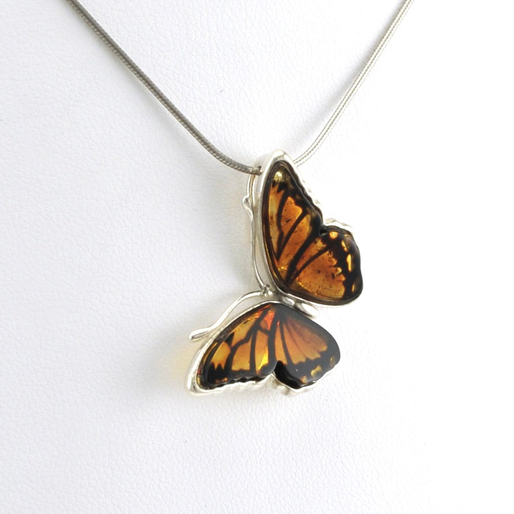 Side View Sterling Silver Amber Butterfly Pendant