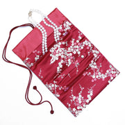 Cherry Blossom Brocade Jewelry Roll Deep Red