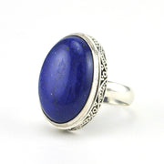 Sterling Silver Lapis 15x21mm Oval Bali Ring