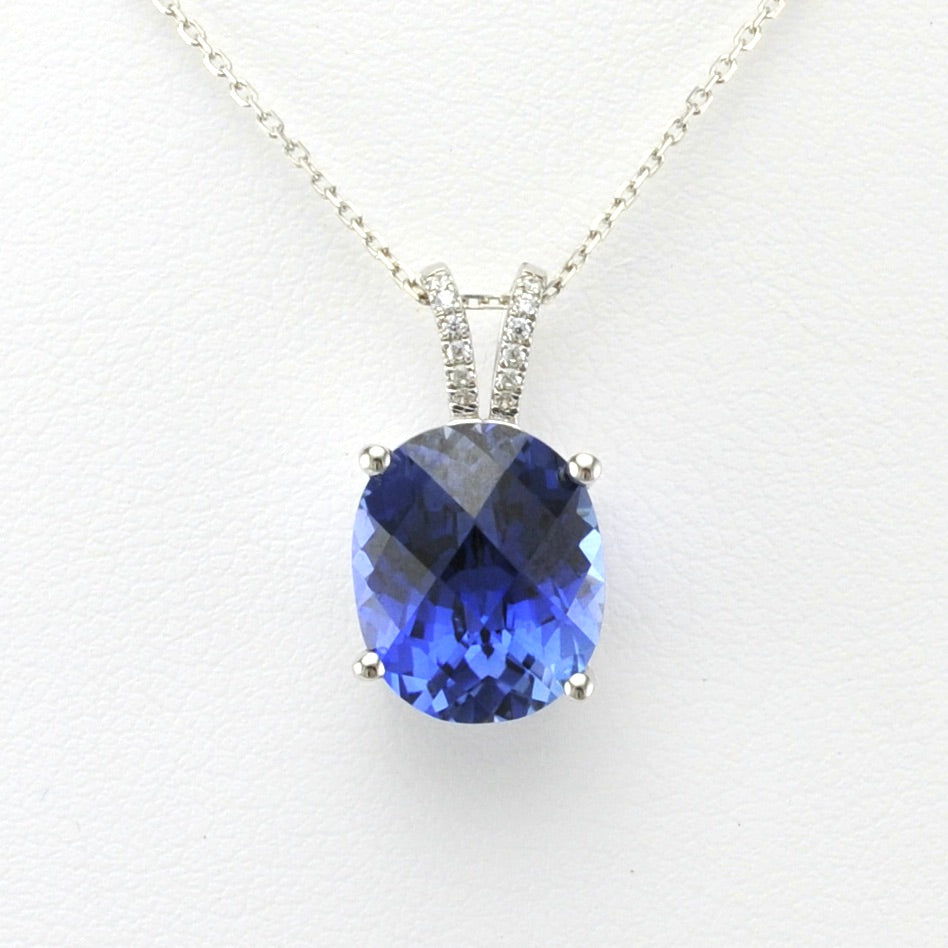 Sterling Silver Created Sapphire 5ct Oval CZ Necklace