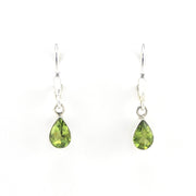 Front View Silver Peridot 5x7mm Tear Dangle Earrings