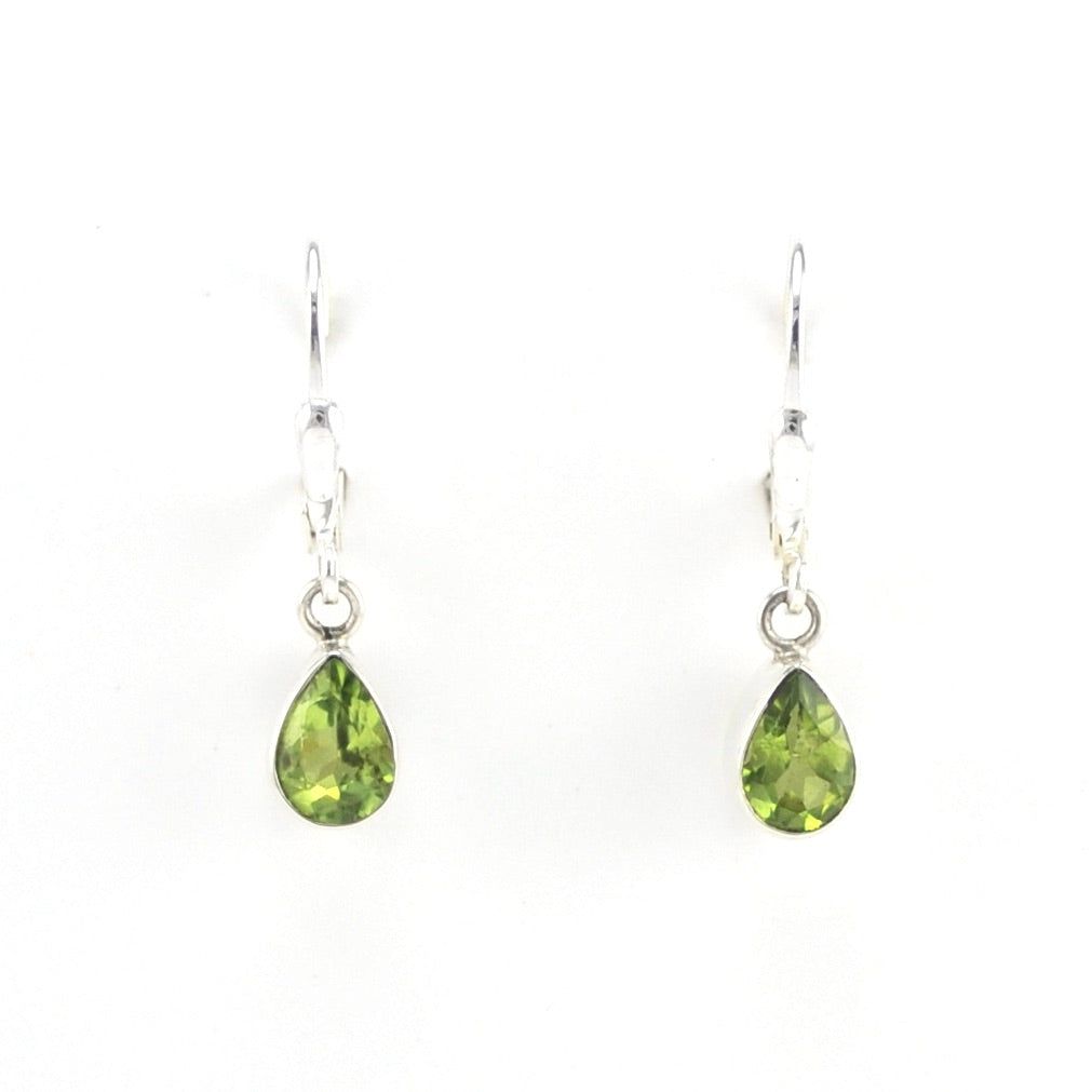 Front View Silver Peridot 5x7mm Tear Dangle Earrings