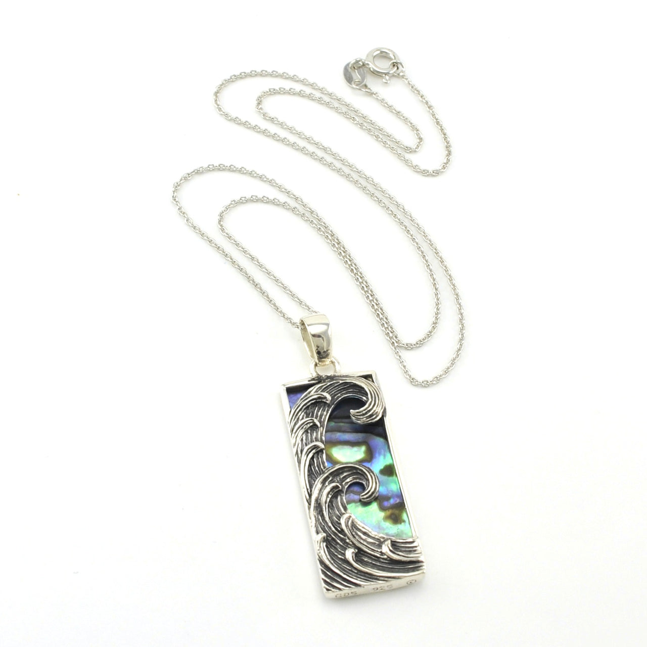 Sterling Silver Abalone Rectangular Wave Necklace