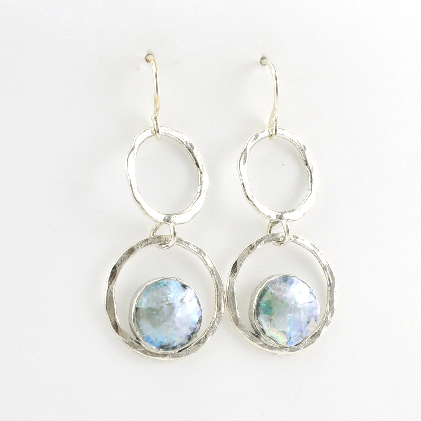 Alt View Sterling Silver Roman Glass Double Circle Earrings