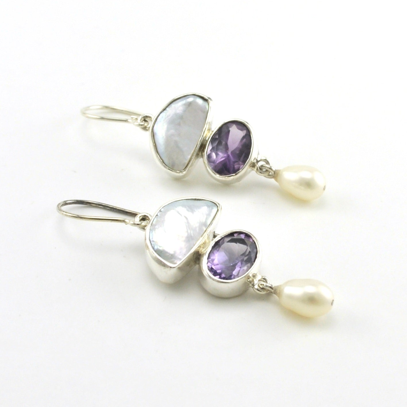 Sterling Silver Keshi Pearl Amethyst Freshwater Pearl Earrings
