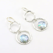 Sterling Silver Roman Glass Double Circle Earrings