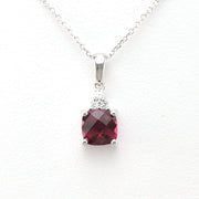 Front View Silver Created Ruby 1ct Square with Cubic Zirconia Necklace