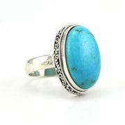 Side View Sterling Silver Arizona Turquoise 13x19mm Oval Bali Ring