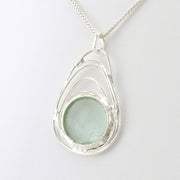 Side View Sterling Silver Washed Roman Glass Round Necklace