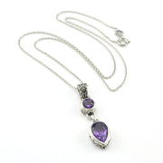Sterling Silver Amethyst Round Pear Bali Necklace