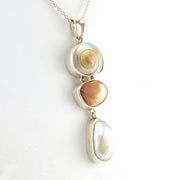 Side View Sterling Silver Malabar Shell and Pearl Pendant