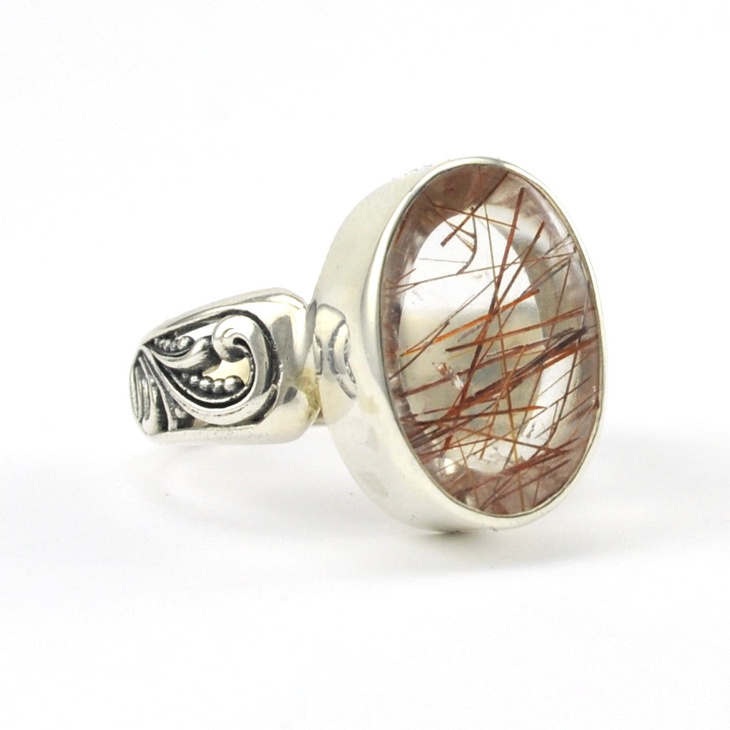 Rutilated Quartz Ring 925 Sterling top Silver