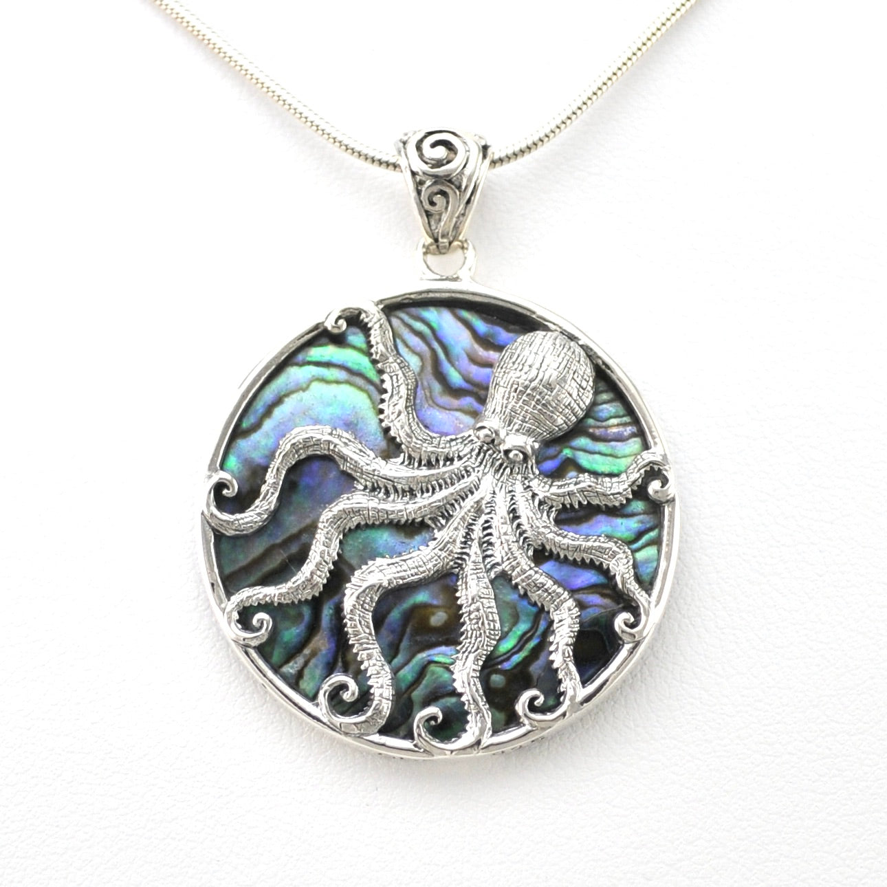 Front View Silver Abalone Octopus Pendant